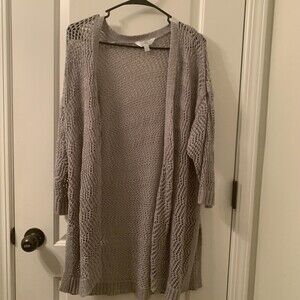 Time And Tru Women's 3/4 Sleeve Cardigan Sweater Open-Front Size L 12-14 Gray